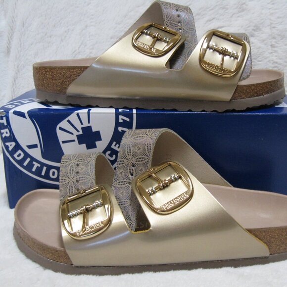 Birkenstock Big Buckle ARIZONA Ceramic Pattern Blue Leather 40 R US W 9 M 7 - Picture 7 of 12